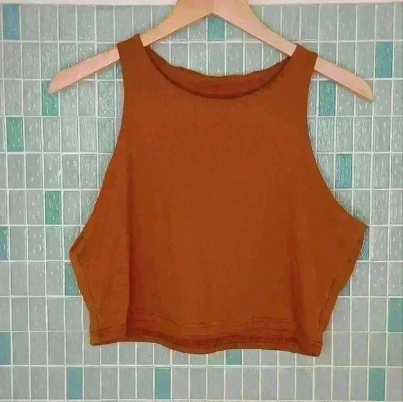 Spandex Blend Sleevelss Crop Tank Top Caramel Brown - Picture 2 of 9